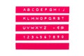 Embossed alphabet on pink plastic tape