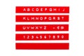 Embossed alphabet on red plastic tape