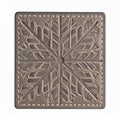 Embossed Brown Leather Snowflake Pattern Square Patch on White Background Royalty Free Stock Photo