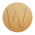 Embossed cardboard letter W, 3 d illustration , circle shape eco friendly alphabet