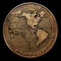 Embossed Coin with World Map AI Generative Royalty Free Stock Photo