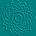 Embossed 3d round zigzag mandala pattern. Emboss relief vector background. Textured backdrop. Surface grunge 3d ornament with