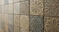 Embossed Floral Patterned Tiles in Earthy Tones Royalty Free Stock Photo
