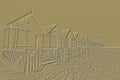 Embossed image of the beach huts at West Mersea, Essex, England