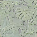 Embossed leafy light green 3d seamless pattern. Beautiful floral relief background. Repeat textured vector backdrop. Surface Royalty Free Stock Photo