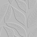 Embossed leafy white 3d seamless pattern. Beautiful floral relief background. Repeat textured white vector backdrop. Surface Royalty Free Stock Photo