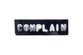 Emboss letter in word complain in black banner on white background