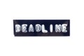 Emboss letter in word deadline in black banner on white background