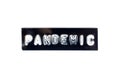 Emboss letter in word pandemic in black banner on white background