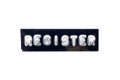 Emboss letter in word register in black banner on white background Royalty Free Stock Photo
