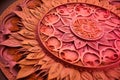 Embossed mandala in warm shades of pink and orange with intricate floral details Royalty Free Stock Photo