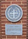 Embossed metal plates on St. Joseph`s Cathedral by the Oklahoma City Historical Preservation Commission