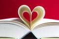 Embossed pages of book folded to make heart