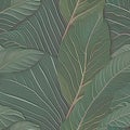 Embossed tropical leafy 3d pattern. Tropic green leaves relief background. Textured grunge backdrop. Surface emboss leaves. 3d