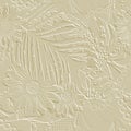 Embossed tropical palm leaves 3d seamless pattern. Tropic leaves relief background. Repeat textured backdrop. Surface emboss 3d