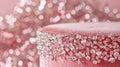 Embrace the beauty and grace of this plush pink velvet podium adorned with sparkling crystals that add a touch of