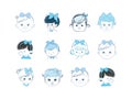 Cute Cartoon Baby Icon Set: Hand-Drawn Vector Illustration with Short Hair and Bow-Knot Royalty Free Stock Photo