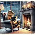Cozy Literary Capybara, Nighttime Reading Retreat