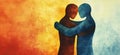 Embrace of Connection and Understanding Between Two Abstract Figures in Warm and Cool Tones, copy space for text