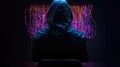 Cybersecurity Vigilance: Hacker Silhouette Reflects Digital Threats