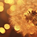 mature white dandelion macro, bright lights in the background