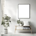 White-themed Interior Design with Realistic Poster Frame Mockup