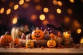 Halloween Table Top: Decorations, Enchanting Bokeh, and Haunting Background