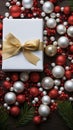 Embrace holiday magic with enchanting Christmas background featuring toys, fir branches, and winter fruits. Ai generated