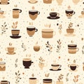 Cozy Coffee Love: Warm Monochromatic Seamless Pattern of Coffee Elements