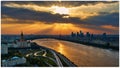 Sunrise over Moscow City district and Moscow river Royalty Free Stock Photo