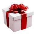 White gift box with red ribbon and bow on transparent background, Christmas concept Royalty Free Stock Photo