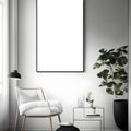 Modern Minimalism at Its Best: Interior Design with Realistic Poster Frame in White Theme