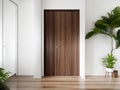 Embrace Modern Design with a Stunning Hallway featuring a Wooden Door and Ample Copy Space.