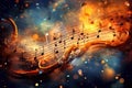 In the embrace of music, notes cascade like sparkling waterfalls, harmonies resonate with the heartbeat of the universe, and Royalty Free Stock Photo