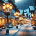 Snowy Nostalgia: Quaint Homes and Vintage Street Lamps