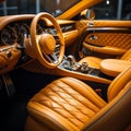 Timeless Sophistication: Luxuriate in the Modern Tan Leather Car Interior Royalty Free Stock Photo