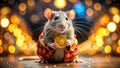 A Lucky Rat Celebrates the Year of the Rat in 2024 Holding a Golden Bitcoin Festive AIGenerated Image Royalty Free Stock Photo