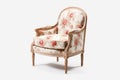 French Heritage: Louis XVI Armchair with Floral Upholstery on White Background