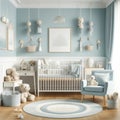 Serenity in slumber: powder blue nursery with plush comforts