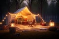 Embrace the Serenity A Cozy Camping Experience with Soft Glow and Nature\'s Tranquility. created with Generative AI