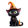 Halloween black cat in witch hat and pumpkin isolated on white background Ai generative