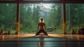 Embrace Tranquility, Yoga in a Modern Studio with Refreshing Forest Scenery, Generative AI