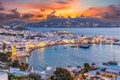 Embrace the warm hues of sunset in Mykonos Town Chora Royalty Free Stock Photo