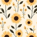 Embrace the warmth and joy of summer with this minimalistic seamless pattern featuring sunflowers.