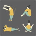 Embrace wellness with this dynamic flat design vector set. Illustrating a woman in yoga, Pilates, and exercise poses, it