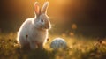 Fluffy Rabbit Playing Football in Sunlit Meadow: Joyful, Playful Animal Sports Image.