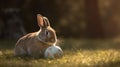 Fluffy Rabbit Playing Football in Sunlit Meadow: Joyful, Playful Animal Sports Image.