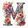 Embraced by the curves of the letter M, an enchanting garden of pastel-colored flowers blooms