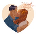 Embraces of a loving couple. Vector illustration