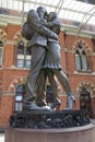 LONDON, ENGLAND - May 19, 2018. The Embracing Couple by Paul Day at the Meeting Place St Pancras International Railway Station, L